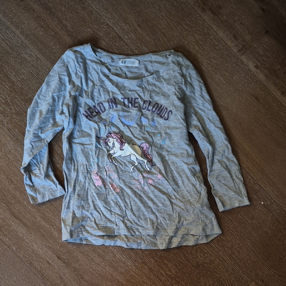 H&M Gray Unicorn Long Sleeve Tee